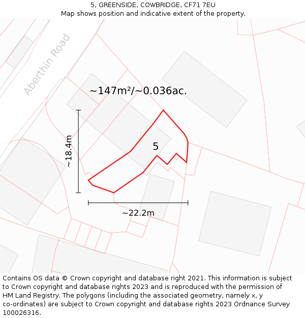 5, GREENSIDE, COWBRIDGE, CF71 7EU: Plot and title map