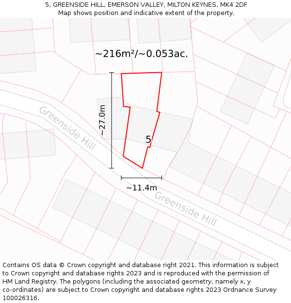 5, GREENSIDE HILL, EMERSON VALLEY, MILTON KEYNES, MK4 2DF: Plot and title map