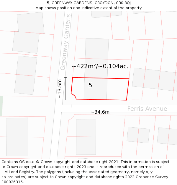 5, GREENWAY GARDENS, CROYDON, CR0 8QJ: Plot and title map