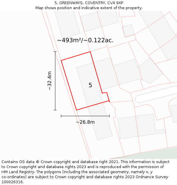 5, GREENWAYS, COVENTRY, CV4 9XP: Plot and title map