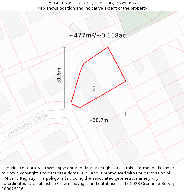 5, GREENWELL CLOSE, SEAFORD, BN25 3SG: Plot and title map