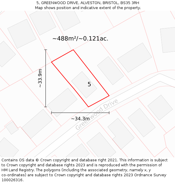 5, GREENWOOD DRIVE, ALVESTON, BRISTOL, BS35 3RH: Plot and title map