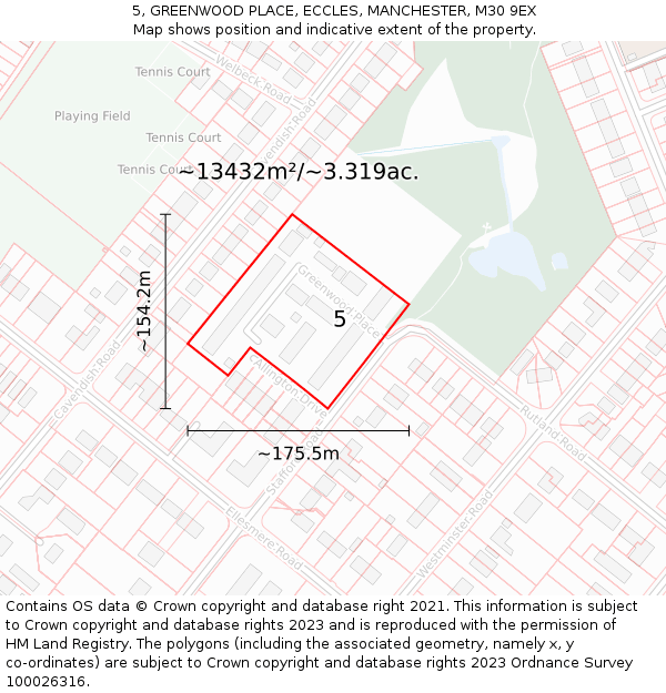 5, GREENWOOD PLACE, ECCLES, MANCHESTER, M30 9EX: Plot and title map