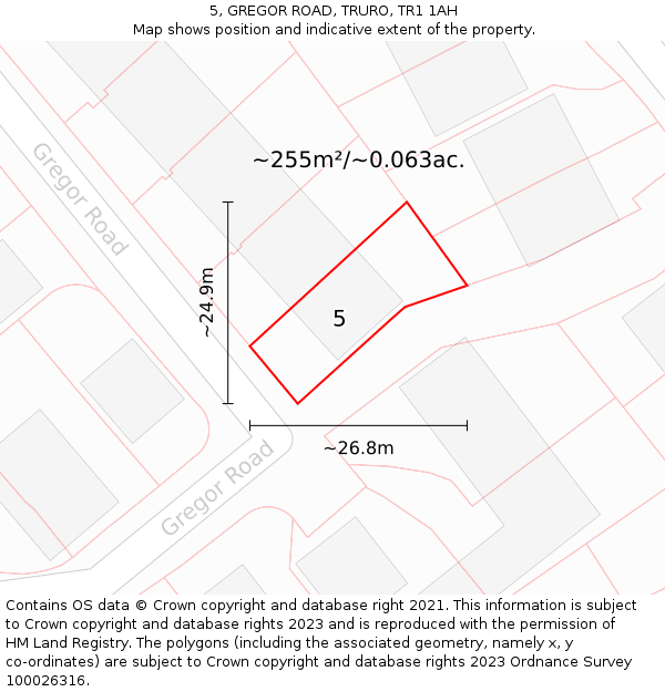 5, GREGOR ROAD, TRURO, TR1 1AH: Plot and title map