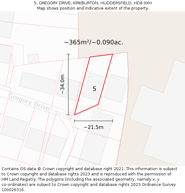 5, GREGORY DRIVE, KIRKBURTON, HUDDERSFIELD, HD8 0XH: Plot and title map