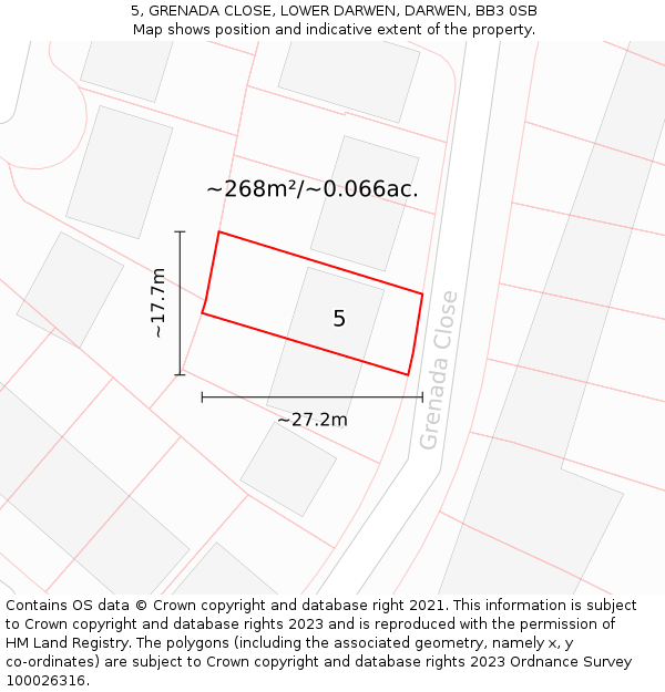 5, GRENADA CLOSE, LOWER DARWEN, DARWEN, BB3 0SB: Plot and title map