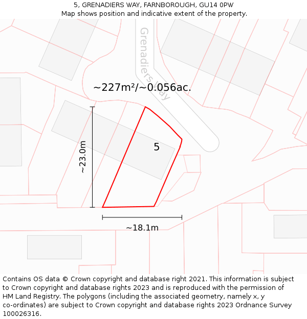 5, GRENADIERS WAY, FARNBOROUGH, GU14 0PW: Plot and title map