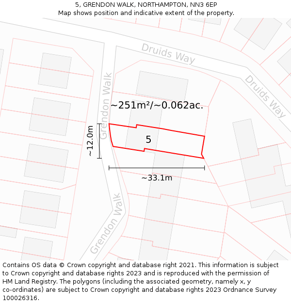 5, GRENDON WALK, NORTHAMPTON, NN3 6EP: Plot and title map