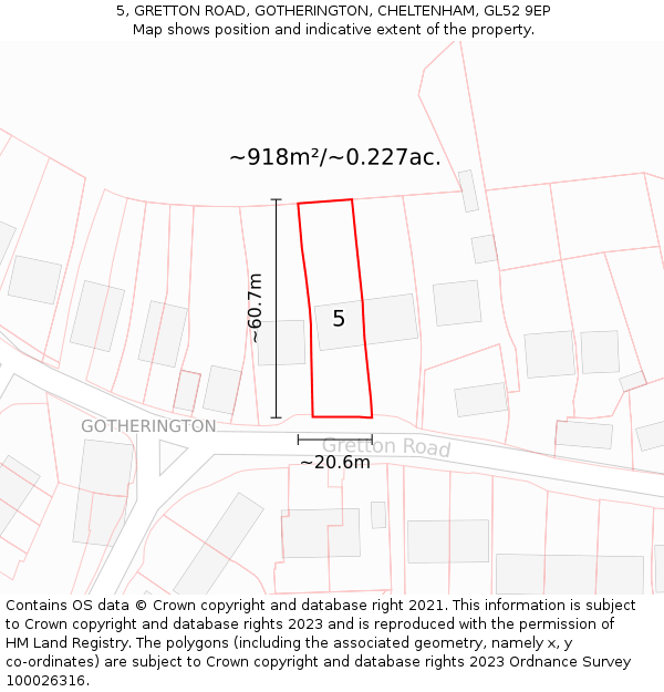 5, GRETTON ROAD, GOTHERINGTON, CHELTENHAM, GL52 9EP: Plot and title map