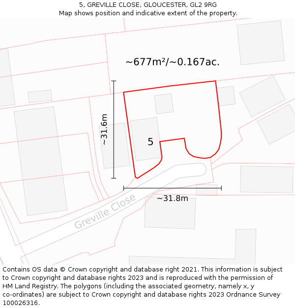 5, GREVILLE CLOSE, GLOUCESTER, GL2 9RG: Plot and title map