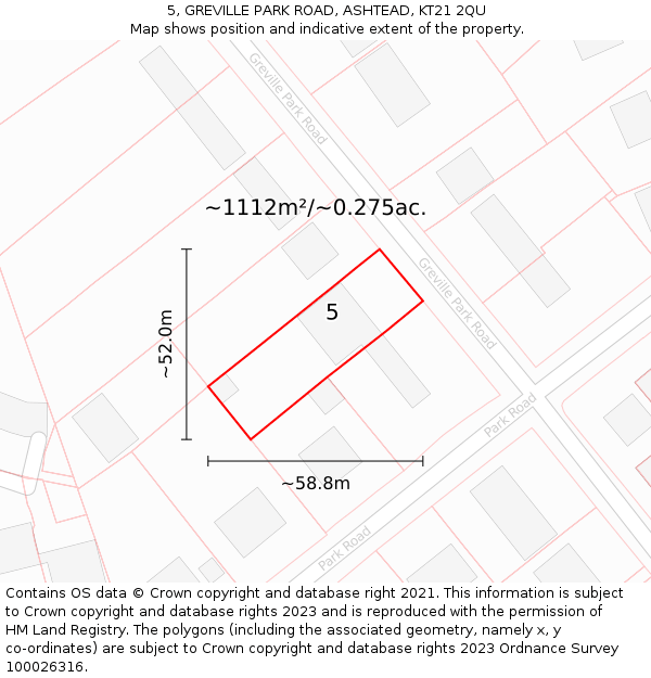 5, GREVILLE PARK ROAD, ASHTEAD, KT21 2QU: Plot and title map