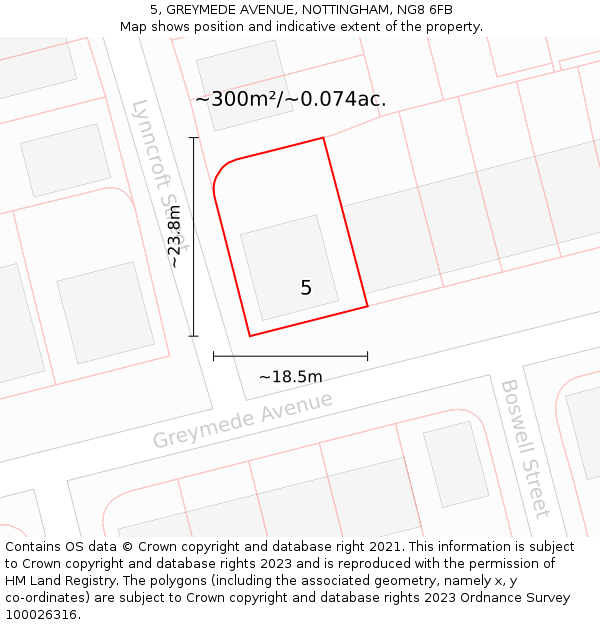 5, GREYMEDE AVENUE, NOTTINGHAM, NG8 6FB: Plot and title map