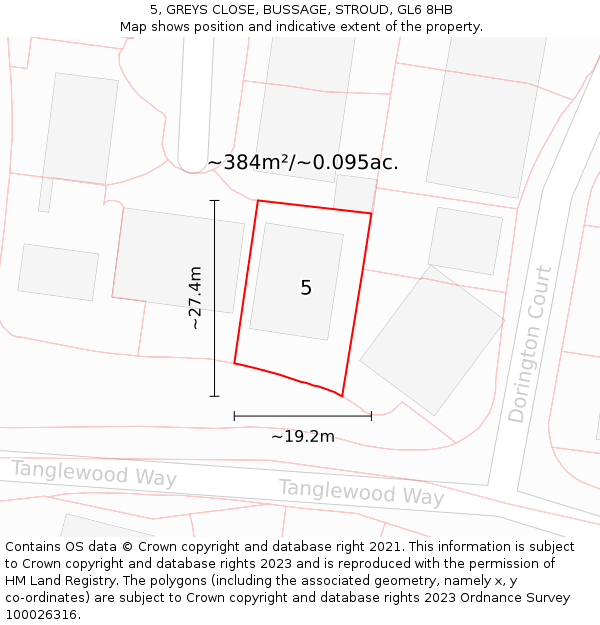 5, GREYS CLOSE, BUSSAGE, STROUD, GL6 8HB: Plot and title map