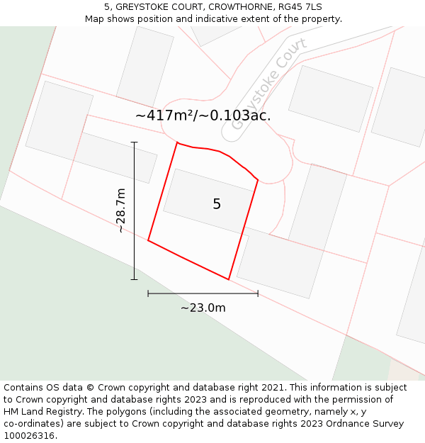 5, GREYSTOKE COURT, CROWTHORNE, RG45 7LS: Plot and title map