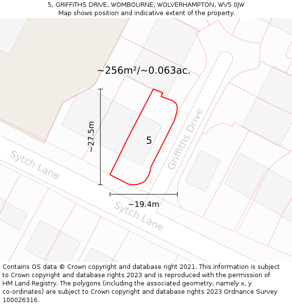5, GRIFFITHS DRIVE, WOMBOURNE, WOLVERHAMPTON, WV5 0JW: Plot and title map