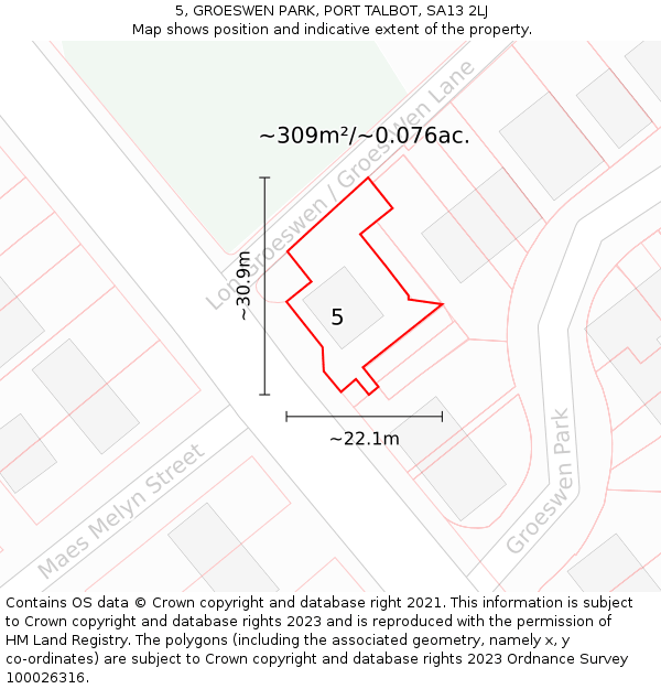 5, GROESWEN PARK, PORT TALBOT, SA13 2LJ: Plot and title map