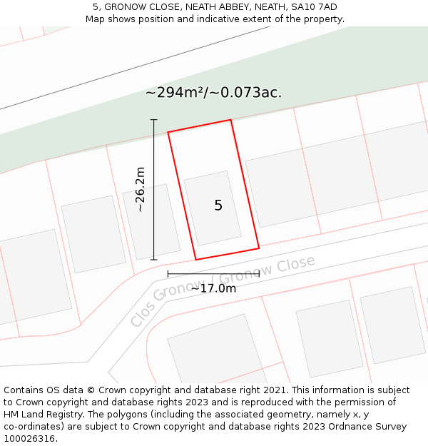 5, GRONOW CLOSE, NEATH ABBEY, NEATH, SA10 7AD: Plot and title map