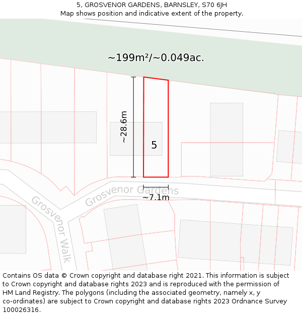 5, GROSVENOR GARDENS, BARNSLEY, S70 6JH: Plot and title map