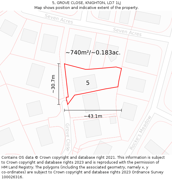 5, GROVE CLOSE, KNIGHTON, LD7 1LJ: Plot and title map