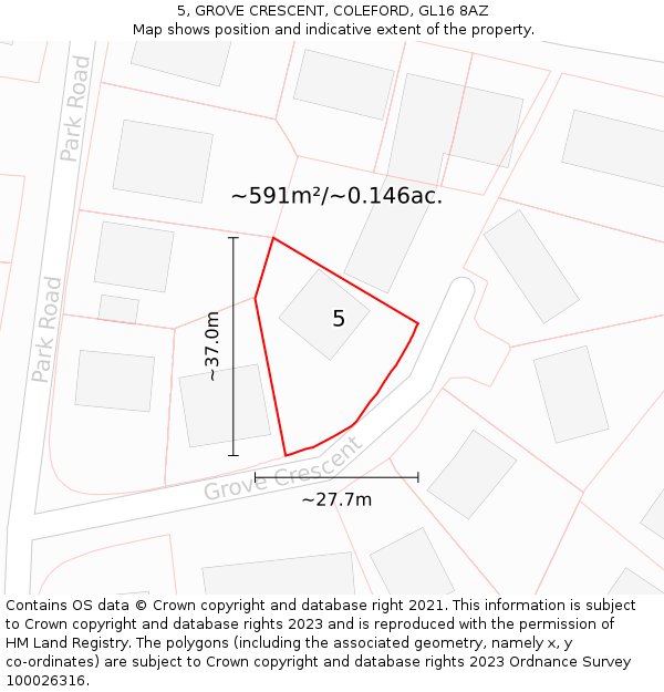 5, GROVE CRESCENT, COLEFORD, GL16 8AZ: Plot and title map