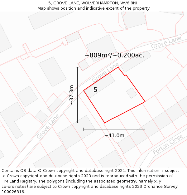5, GROVE LANE, WOLVERHAMPTON, WV6 8NH: Plot and title map
