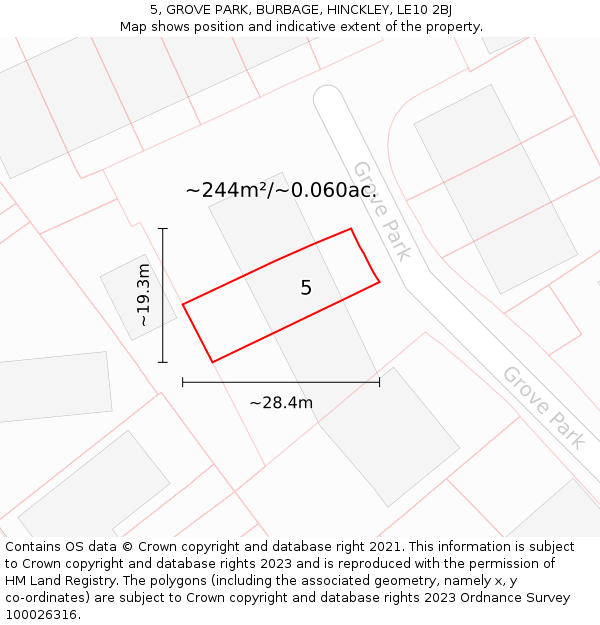 5, GROVE PARK, BURBAGE, HINCKLEY, LE10 2BJ: Plot and title map