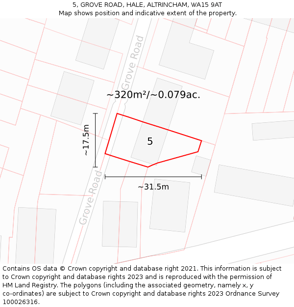 5, GROVE ROAD, HALE, ALTRINCHAM, WA15 9AT: Plot and title map