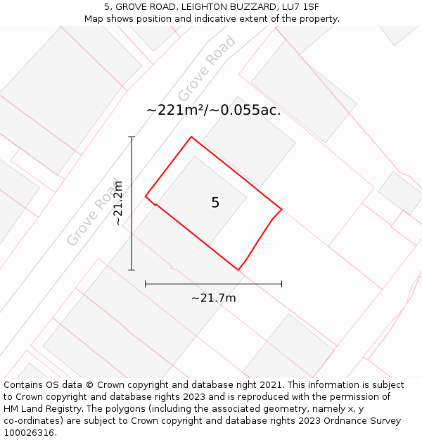 5, GROVE ROAD, LEIGHTON BUZZARD, LU7 1SF: Plot and title map