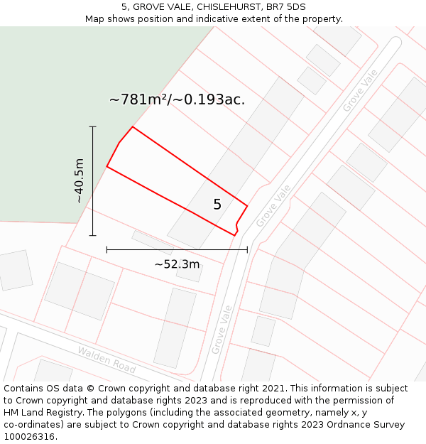 5, GROVE VALE, CHISLEHURST, BR7 5DS: Plot and title map
