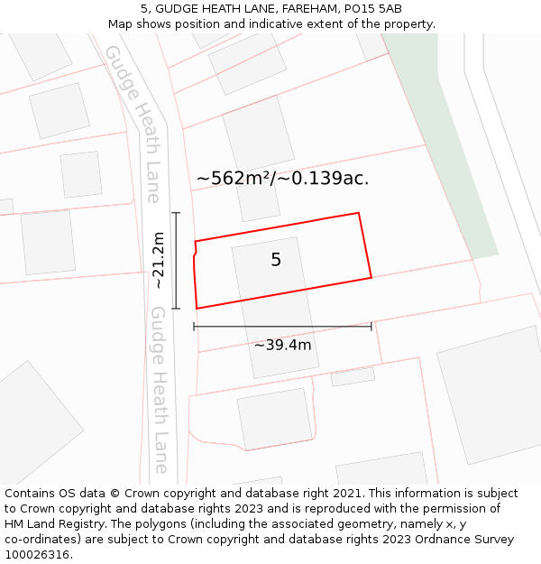 5, GUDGE HEATH LANE, FAREHAM, PO15 5AB: Plot and title map