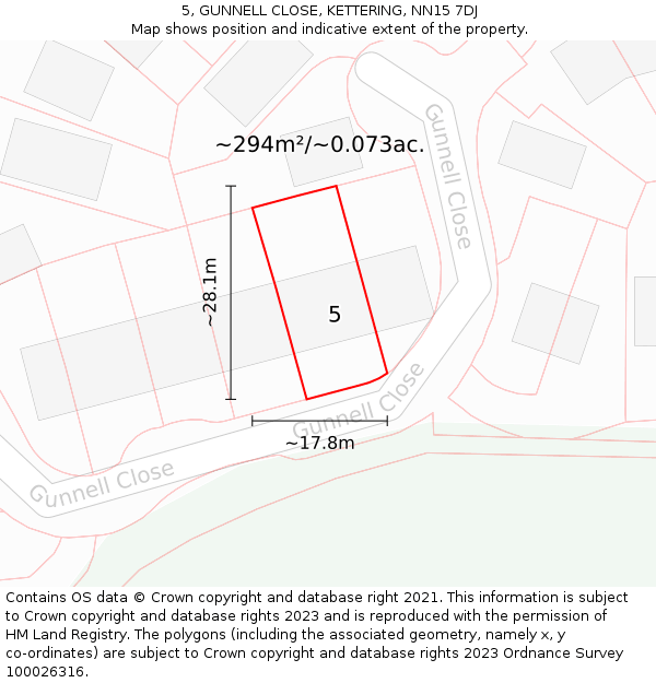 5, GUNNELL CLOSE, KETTERING, NN15 7DJ: Plot and title map