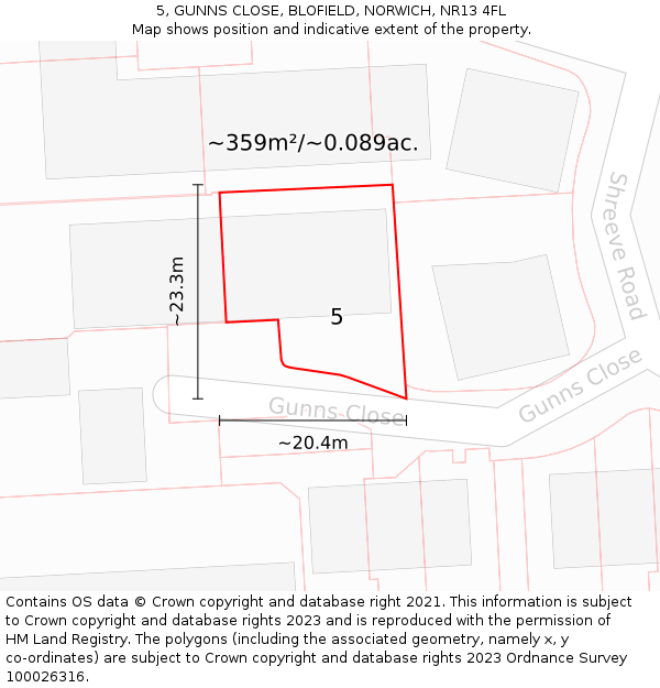5, GUNNS CLOSE, BLOFIELD, NORWICH, NR13 4FL: Plot and title map