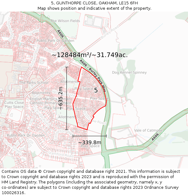 5, GUNTHORPE CLOSE, OAKHAM, LE15 6FH: Plot and title map