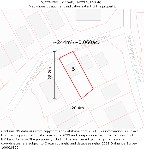 5, GYNEWELL GROVE, LINCOLN, LN2 4QL: Plot and title map