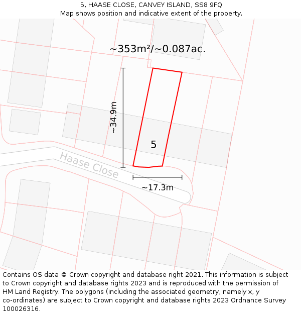 5, HAASE CLOSE, CANVEY ISLAND, SS8 9FQ: Plot and title map