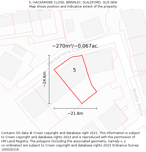 5, HACKAMORE CLOSE, BRAMLEY, GUILDFORD, GU5 0EW: Plot and title map
