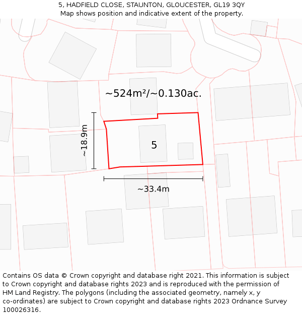 5, HADFIELD CLOSE, STAUNTON, GLOUCESTER, GL19 3QY: Plot and title map