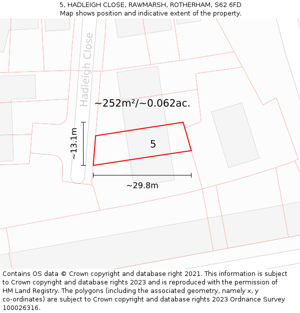 5, HADLEIGH CLOSE, RAWMARSH, ROTHERHAM, S62 6FD: Plot and title map