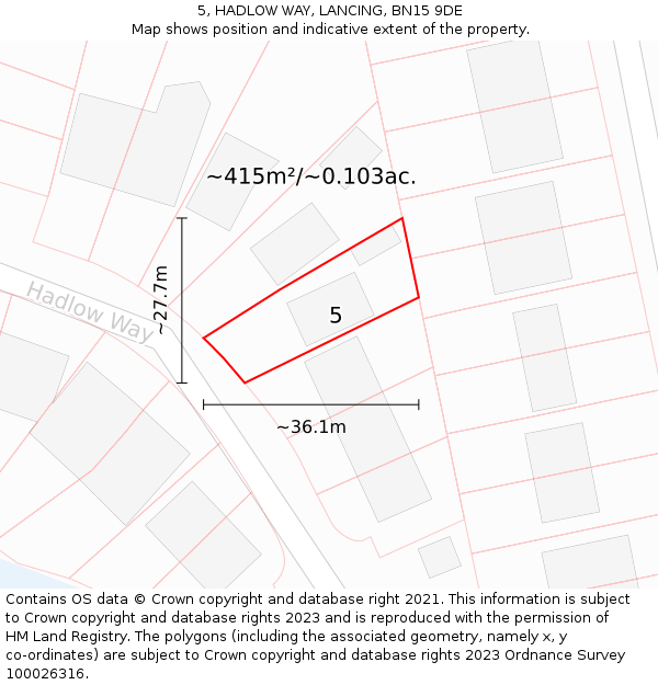 5, HADLOW WAY, LANCING, BN15 9DE: Plot and title map