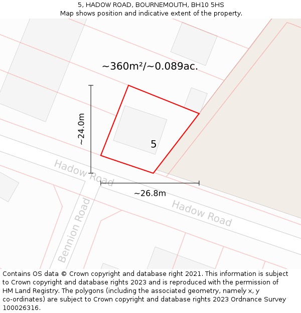 5, HADOW ROAD, BOURNEMOUTH, BH10 5HS: Plot and title map