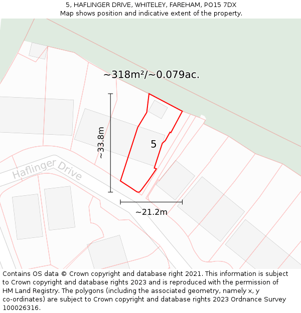 5, HAFLINGER DRIVE, WHITELEY, FAREHAM, PO15 7DX: Plot and title map
