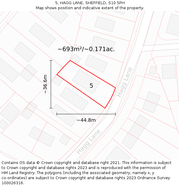 5, HAGG LANE, SHEFFIELD, S10 5PH: Plot and title map