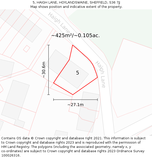 5, HAIGH LANE, HOYLANDSWAINE, SHEFFIELD, S36 7JJ: Plot and title map