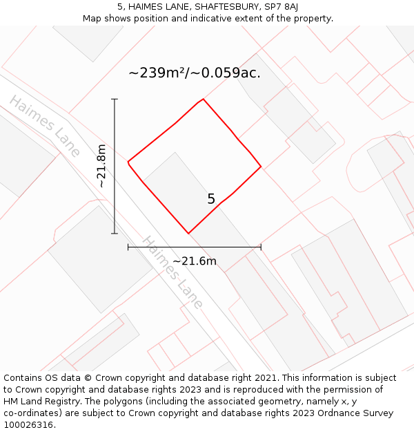 5, HAIMES LANE, SHAFTESBURY, SP7 8AJ: Plot and title map