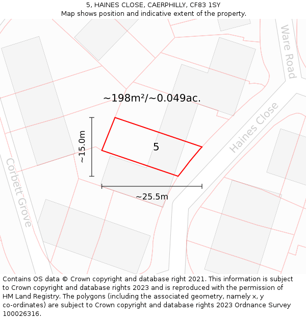 5, HAINES CLOSE, CAERPHILLY, CF83 1SY: Plot and title map