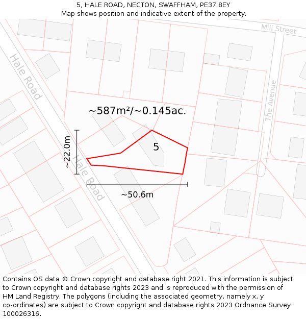 5, HALE ROAD, NECTON, SWAFFHAM, PE37 8EY: Plot and title map