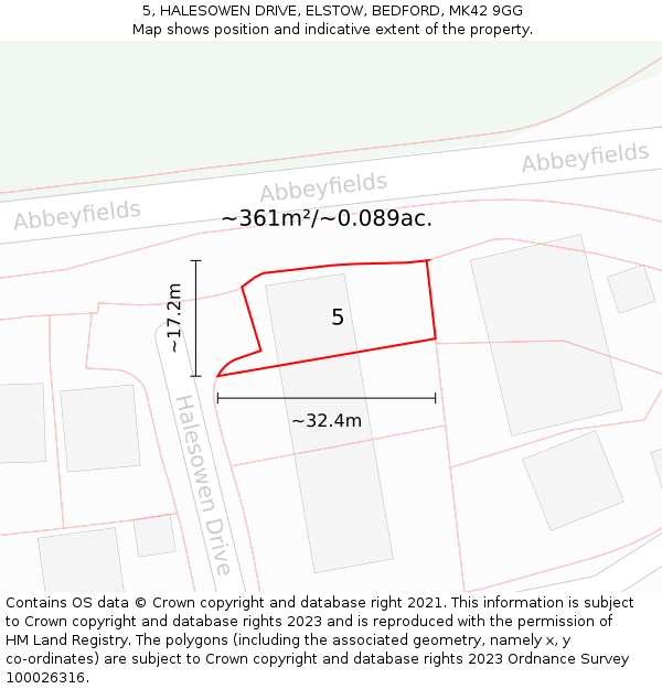 5, HALESOWEN DRIVE, ELSTOW, BEDFORD, MK42 9GG: Plot and title map