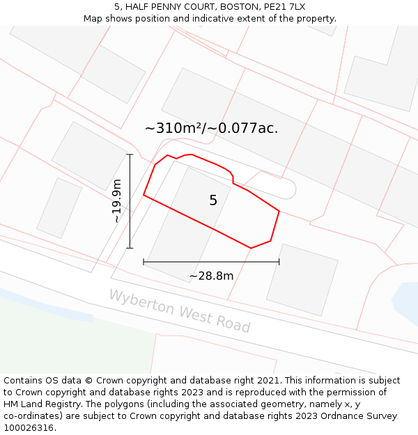 5, HALF PENNY COURT, BOSTON, PE21 7LX: Plot and title map