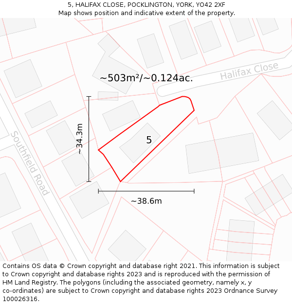 5, HALIFAX CLOSE, POCKLINGTON, YORK, YO42 2XF: Plot and title map