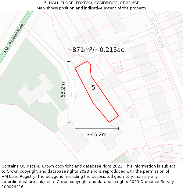 5, HALL CLOSE, FOXTON, CAMBRIDGE, CB22 6SB: Plot and title map